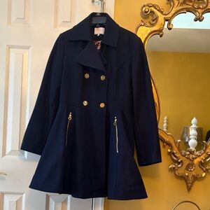 Laundry By Shelli Segal Navy Pea Coat with Gold Accents